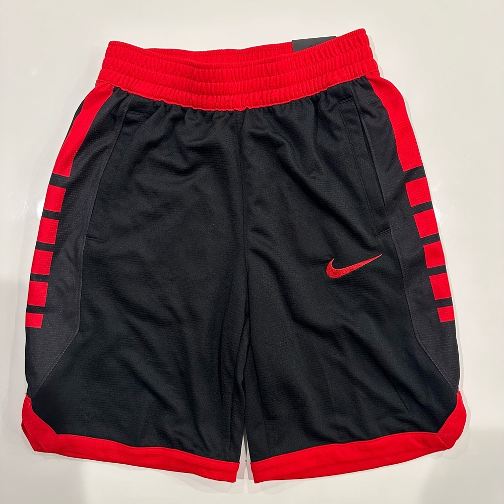 boys nike athletic shorts size medium black and red